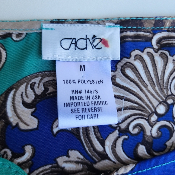 Cache Satin Green Blue Dress Beige Butterfly Scroll Chain Equestrian Print Sz M - Picture 13 of 16